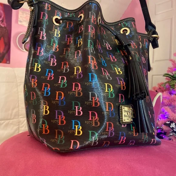 Dooney and Bourke Patent Leather Multicolor Letter Bucket Purse Women’s Bag - Picture 2 of 11